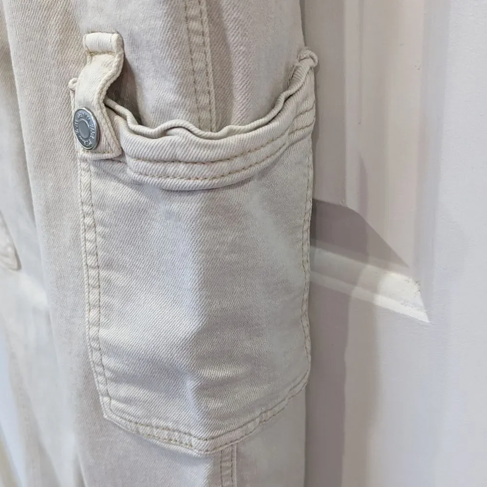 Zara Cargo Carpenter Pocket Jeans Pants Cream Beige Tan Khaki Girls Size 11 12